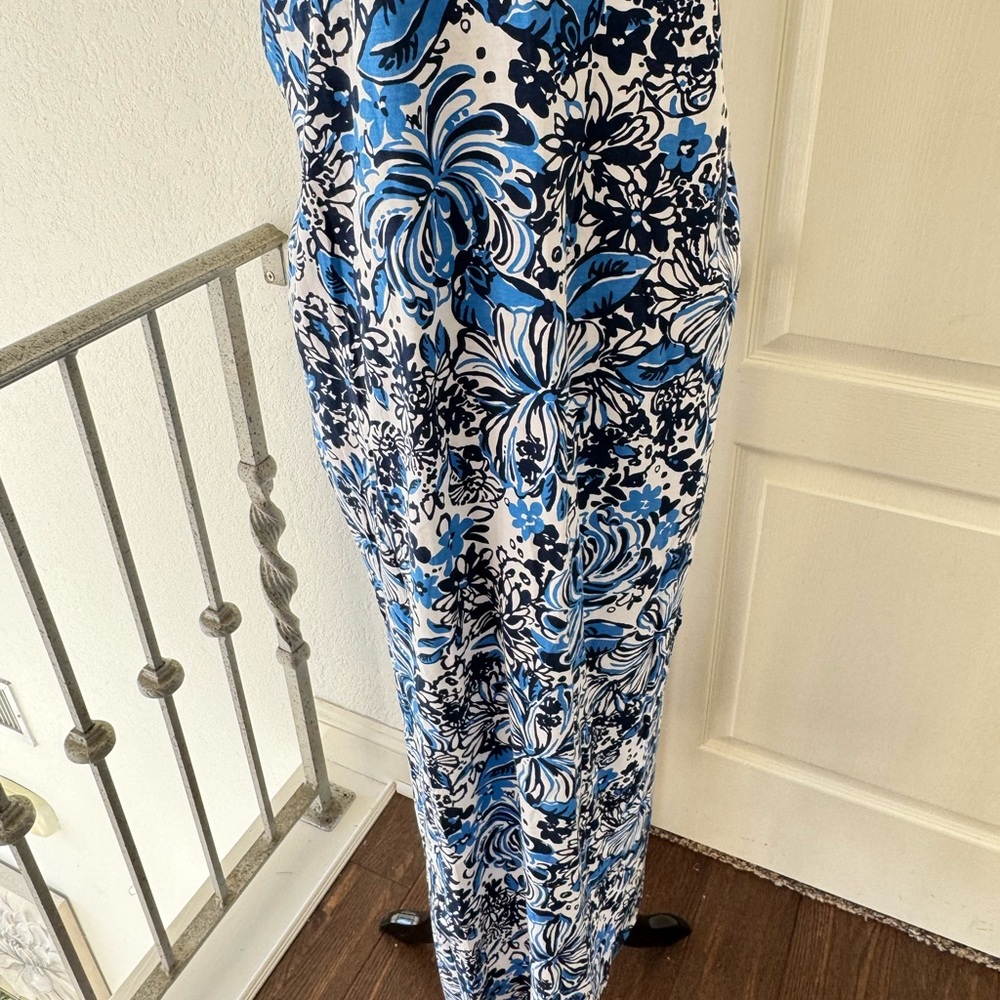 Lilly Pulitzer Sz Large Etta Maxi Dress Blue White Low Tide Navy Pandarama - Picture 8 of 10